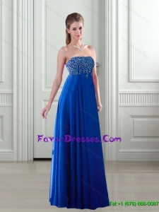 2015 Popular Empire Strapless Royal Blue Bridesmaid Dresses with Beading