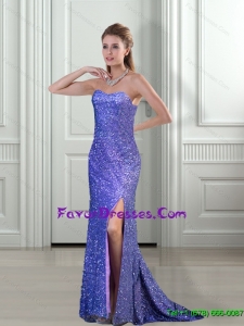 2015 Popular Empire Sweetheart Sequins and High Slit Bridesmaid Dresses in Lavender