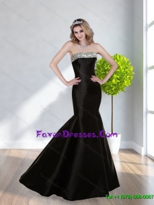 2015 Popular Mermaid Strapless Floor Length Mother Dresses in Black