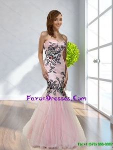 2015 Popular Mermaid Sweetheart Beading and Appliques Bridesmaid Dresses in Rose Pink