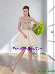 2015 Stylish A Line Scoop Sequins Champagne Bridesmaid Dress