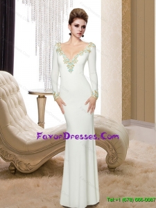 Elegant V Neck Long Sleeves White Mother Dresses for 2015 Spring