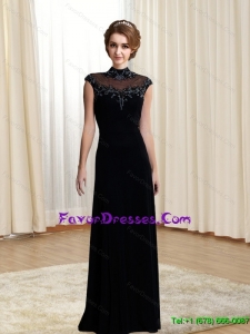 2015 Fashionable High Neck Beading and Appliques Mother Dress in Black