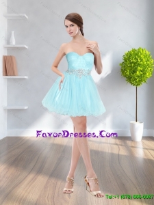 2015 Popular A Line Strapless Light Blue Bridesmaid Dresses with Appliques