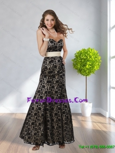 2015 Pretty Sweetheart Black Mother Dress with Belt and Lace