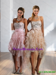 2015 Romantic High Low Mother Dress with Beading and Ruffles