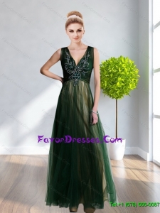 Beautiful 2015 V Neck Dark Green Mother Dress with Beading and Appliques