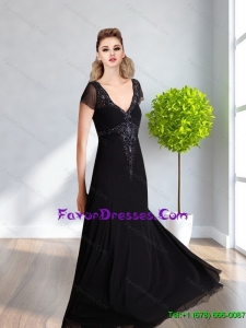 Discount 2015 V Neck Beading and Appliques Empire Mother Dress in Black
