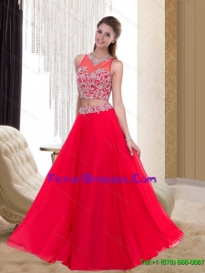 Luxurious Empire Scoop Beading Chiffon Red Mother Dresses for 2015