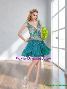 New Style Turquoise V Neck Backless 2015 Mother Dress with Paillette