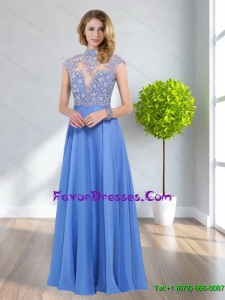 Remarkable 2015 Empire High Neck Beading Mother Dresses in Blue
