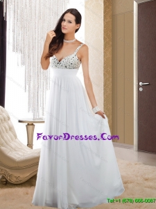 Stylish Beading White Long Bridesmaid Dress for 2015 Spring