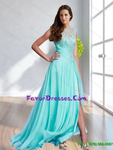 Stylish High Neck Long Prom Dress with Appliques and High Slit