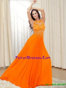 2015 Simple Bateau Orange Red Mother Dress with Appliques and Brush Train