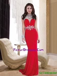 The Super Hot Brush Train Red Mother Dress with Beading and Appliques