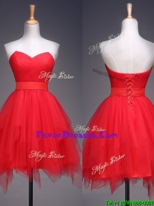 2016 Cheap Ruffled and Belted Short Bridesmaid Dress in Red