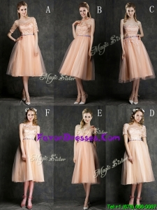 Best Selling Sashed Peach Bridesmaid Dress in Knee Length