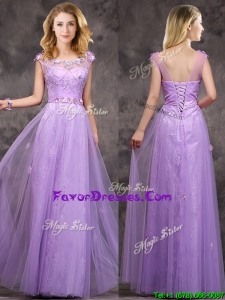2016 Cheap Beaded and Applique Long Bridesmaid Dress in Lavender