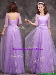 Popular Half Sleeves Lavender Bridesmaid Dress with Appliques and Beading