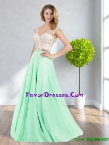 Feminine 2015 Empire Backless V Neck Apple Green Prom Dresses with Beading