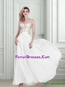 2015 Delicate Empire Sweetheart White Prom Dress with Appliques