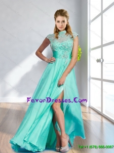 Affordable High Neck Lace and High Slit Long Prom Dress for 2015