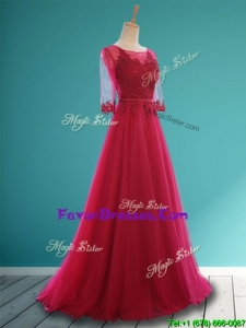 2016 Cheap Scoop Appliques and Belt Dama Dresses in Wine Red