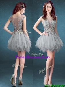 2016 Gorgeous Scoop Appliques and Ruffles Dama Dresses in Grey