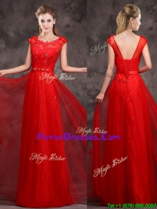 Hot Sale Scoop Red Dama Dresses with Beading and Appliques