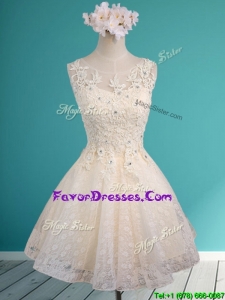See Through Scoop Short Dama Dresses with Beading and Appliques