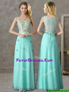 2016 Popular Beaded and Applique V Neck Bridesmaid Dresses in Apple Green