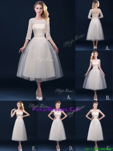 New Arrivals Tea Length Tulle Dama Dresses in Champagne
