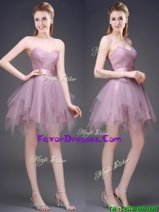 Popular Lavender Short Bridesmaid Dress with Ruffles and Belt