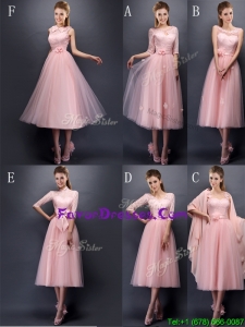 Most Stylish Baby Pink Tulle Bridesmaid Dress in Tea Length