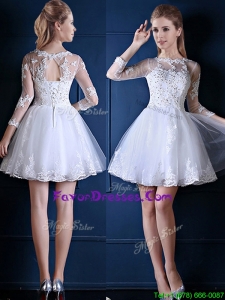 Latest Through Scoop Three Fourth Length Sleeves Short Prom Dresses in White