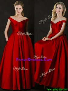 Stylish Bowknot Wine Red Long Bridesmaid Dress with Off the Shoulder