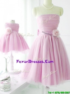 2016 Latest Strapless Baby Pink Prom Dresses with Handcrafted Flower