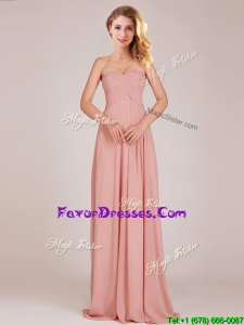 Latest Empire Chiffon Ruched Long Prom Dresses in Peach