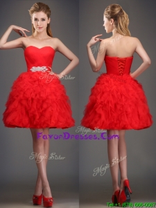 Latest Really Puffy Red Prom Dresses with Beading and Ruffles