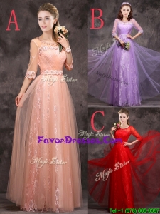 Latest See Through Scoop Applique and Laced Prom Dresses with Half Sleeves