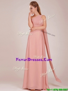 Modern Empire One Shoulder Ruched Peach Long Mother Dresses