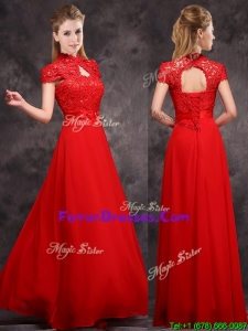 Modern New Arrivals Applique and Laced High Neck Mother Dresses in Red