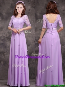 Modern Scoop Half Sleeves Lavender Mother Dresses with Appliques and Lace