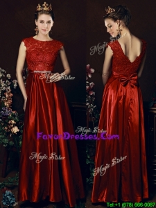Modern Scoop Laced and Bowknot Mother Dresses in Wine Red