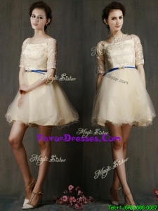 Modern Square Half Sleeves Mother Dresses with Sashes and Lace
