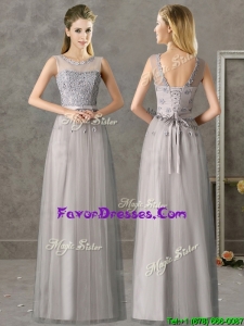 ModernSee Through Scoop Grey Long Mother Dresses with Appliques