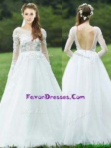 Pretty Applique White Backless Mother Dresses with Long Sleeves