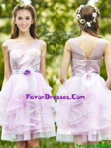 2016 Pretty Scoop Short Prom Dresses with Sashes and Ruffles