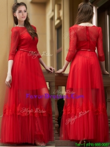 Modern Empire Bateau Belted and Applique Mother Dresses in Ankle Length