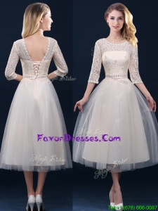 Modern Hot Sale Laced and Applique Champagne Mother Dresses in Tea Length